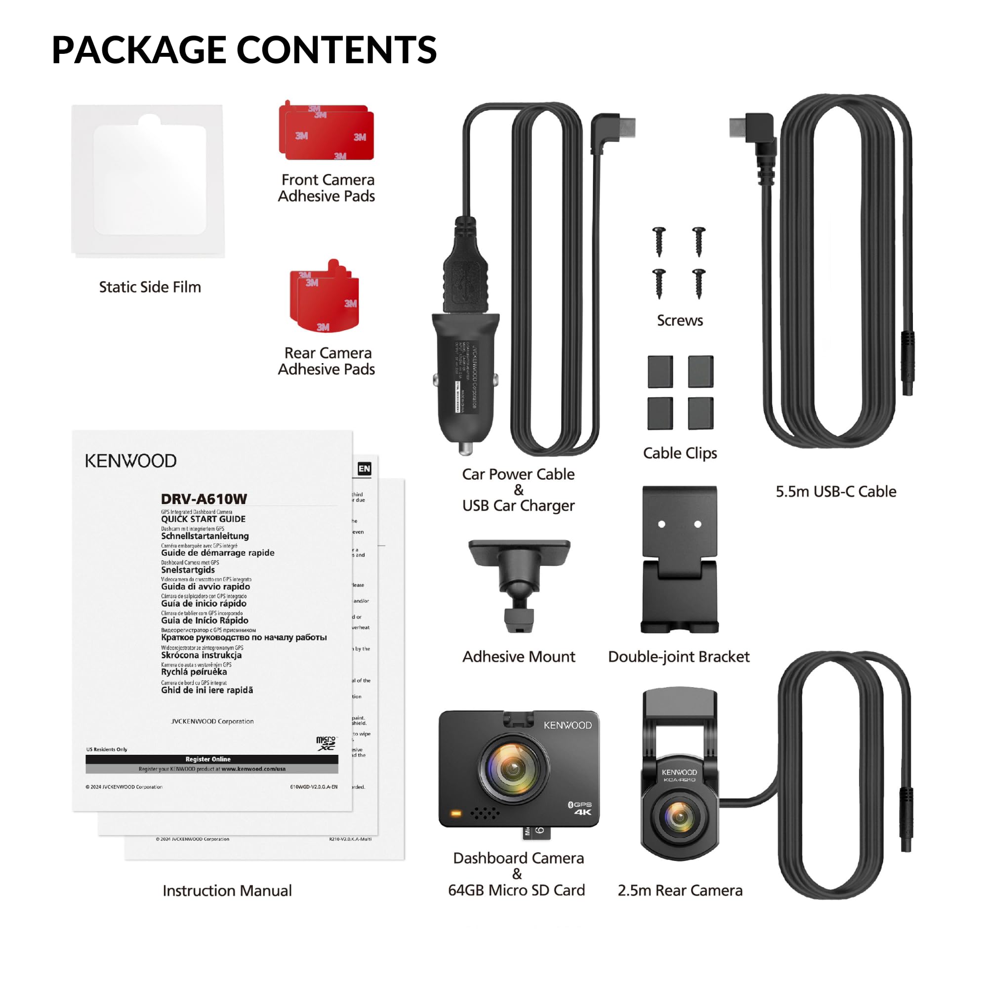 KENWOOD DRV-A610WDP Dash Cam Front and Rear with GPS, 4K/2K Dash Camera for Cars, Trucks & RVs, Bluetooth & WiFi Support, Loop Recording, G Sensor, Motion Detection, Includes 64GB Micro SD Card KENWOOD DRV-A610WDP Dash Cam Front and Rear with GPS, 4K/2K Dash Camera for Cars, Trucks & RVs, Bluetooth & WiFi Support, Loop Recording, G Sensor, Motion Detection, Includes 64GB Micro SD Card